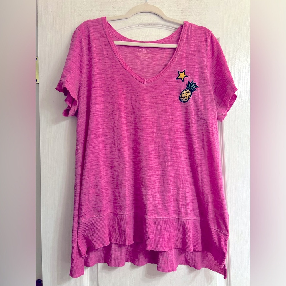Lane Bryant Pineapple Star Embroidered Patch Pink T-Shirt - size 14/16